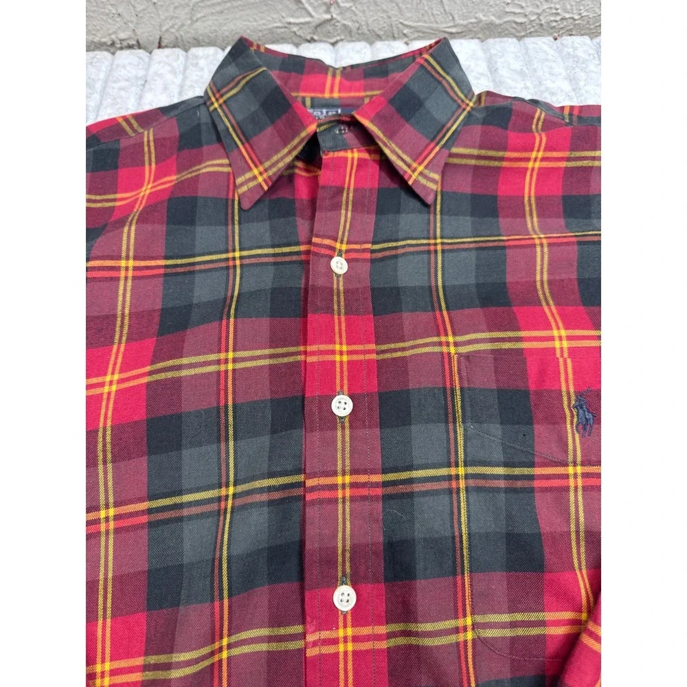 Polo Ralph Lauren Mens Large Red Black Plaid Cotton Button Down Shirt L/S